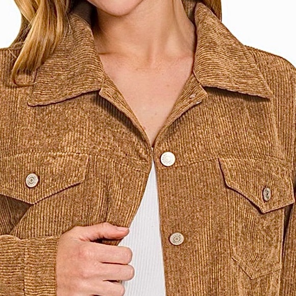 🩵Hello Gorgeous! Distressed Corduroy Frayed Hem Cropped Jacket - Dark Camel - Picture 4 of 7